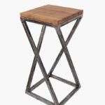 Scaun de bar industrial rasucit, metal cu patina si stejar natur SB.3