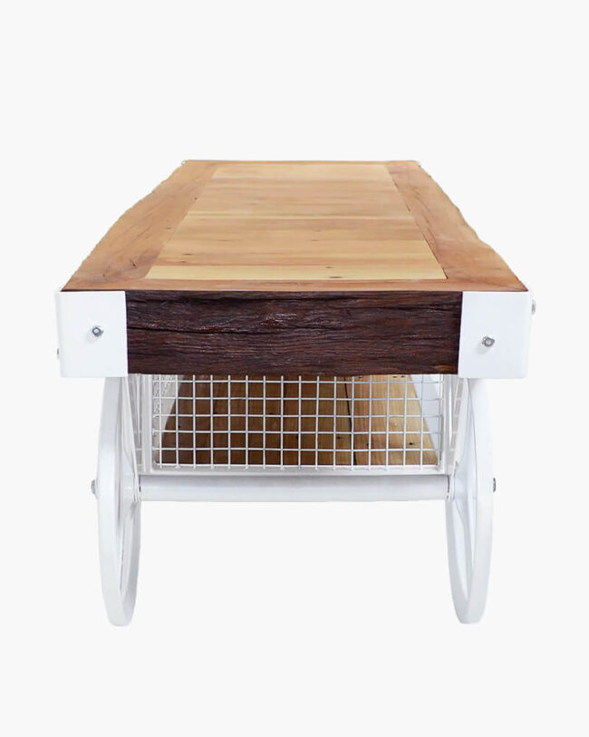 Comoda TV alba, cu roti, din metal si stejar natur CT1