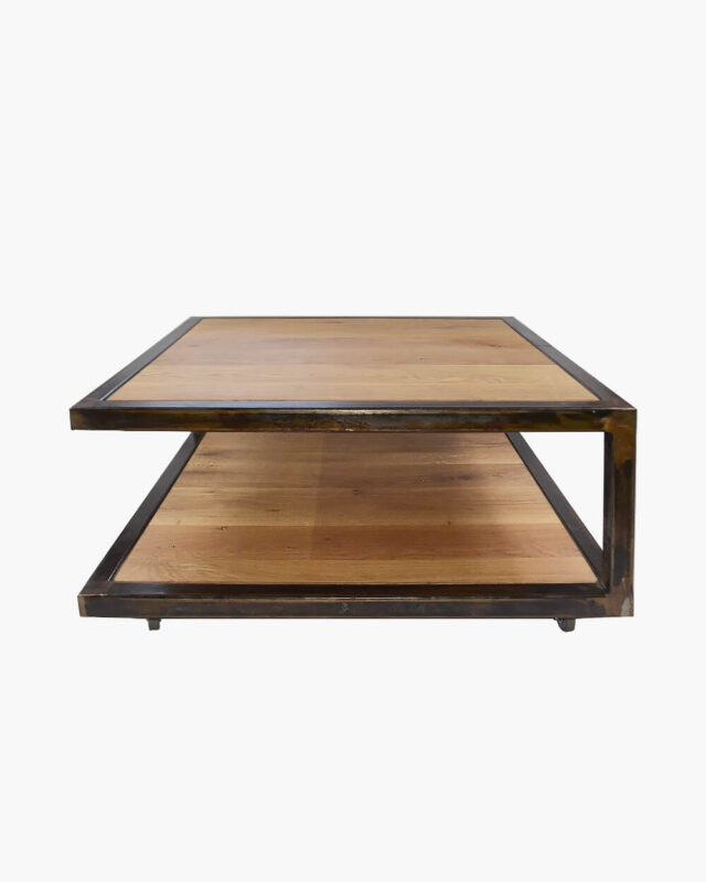 Masuta de cafea in stil industrial din metal vintage si stejar natur MC1