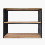 Raft de perete in stil industrial din plasa metalica neagra si stejar natur RM2