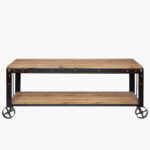 Comoda TV in stil industrial cu roti, din metal negru vintage si stejar natur CT2